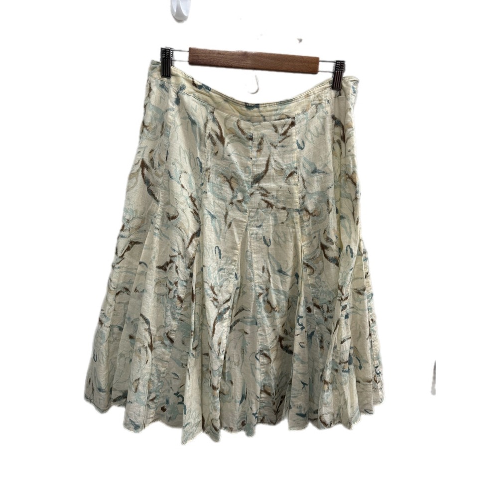 Cato Abstract Print Midi Skirt Women 10 Cream Blue Brown Excellent Flared Cotton